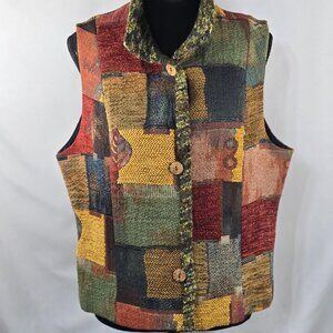 BETS by Canvasbacks Lined Patchwork Design Vest Size XL Wood Buttons USA (MM-3)